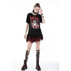 Darkinlove Women's Grunge Lace Red Plaid Ripped Short Skirt