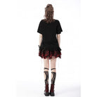 Darkinlove Women's Grunge Lace Red Plaid Ripped Short Skirt