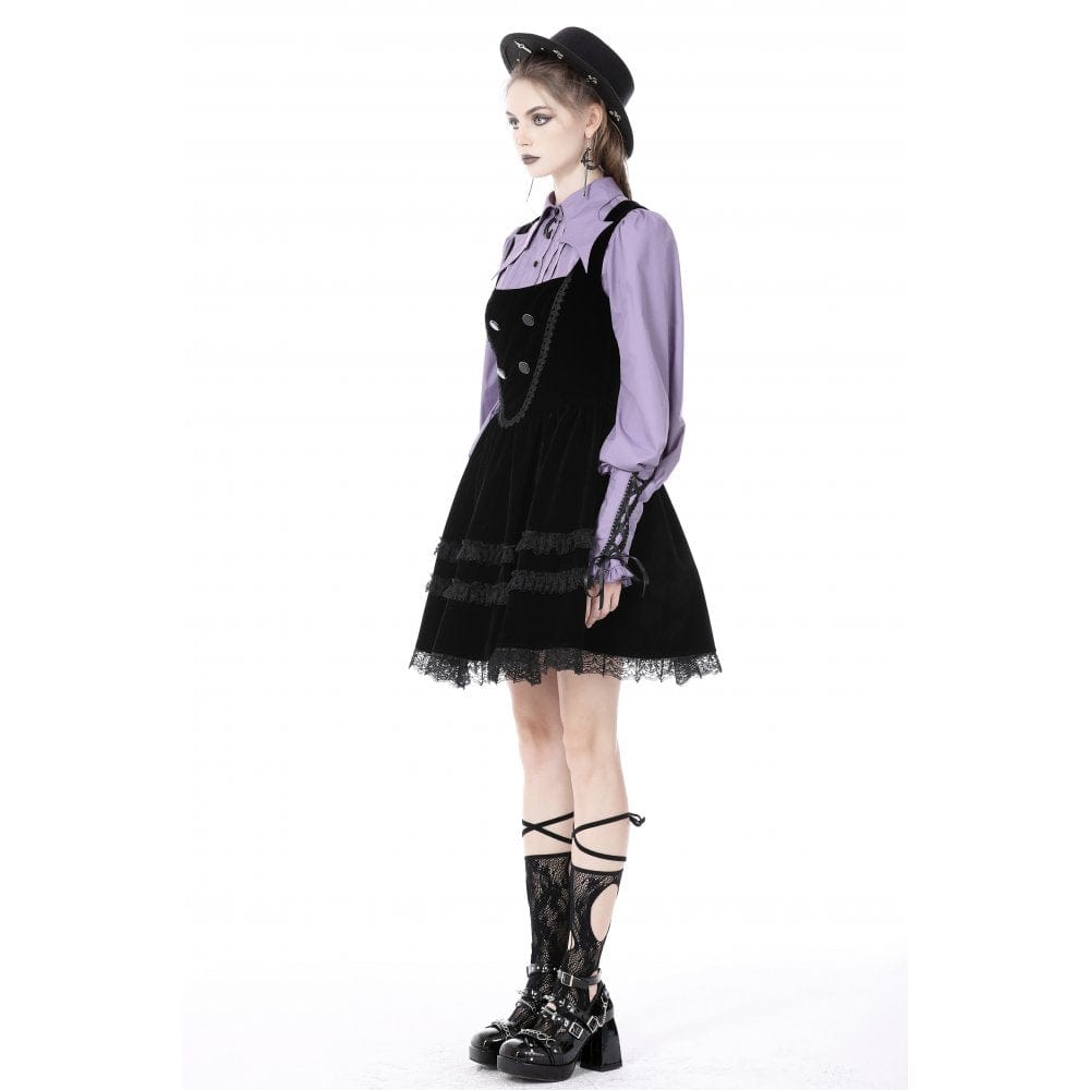 Darkinlove Women's Grunge Lace Ruffled Splice Velvet Slip Dress