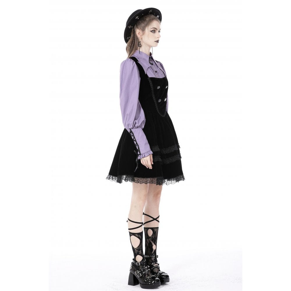 Darkinlove Women's Grunge Lace Ruffled Splice Velvet Slip Dress