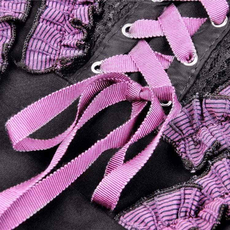 Women's Harajuku Off Shoulder Ruffles Lacing Purple Dresses