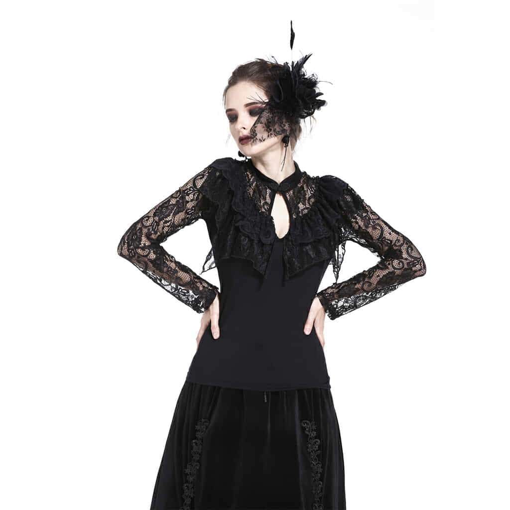 Darkinlove Women's Lace Embellished Short Goth Top