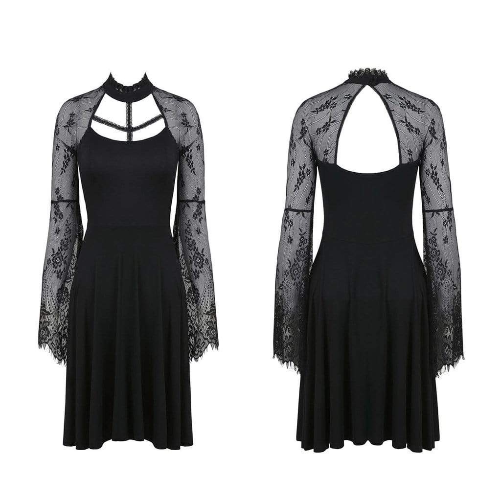 Darkinlove Women's Lace Sleeved Goth Dress