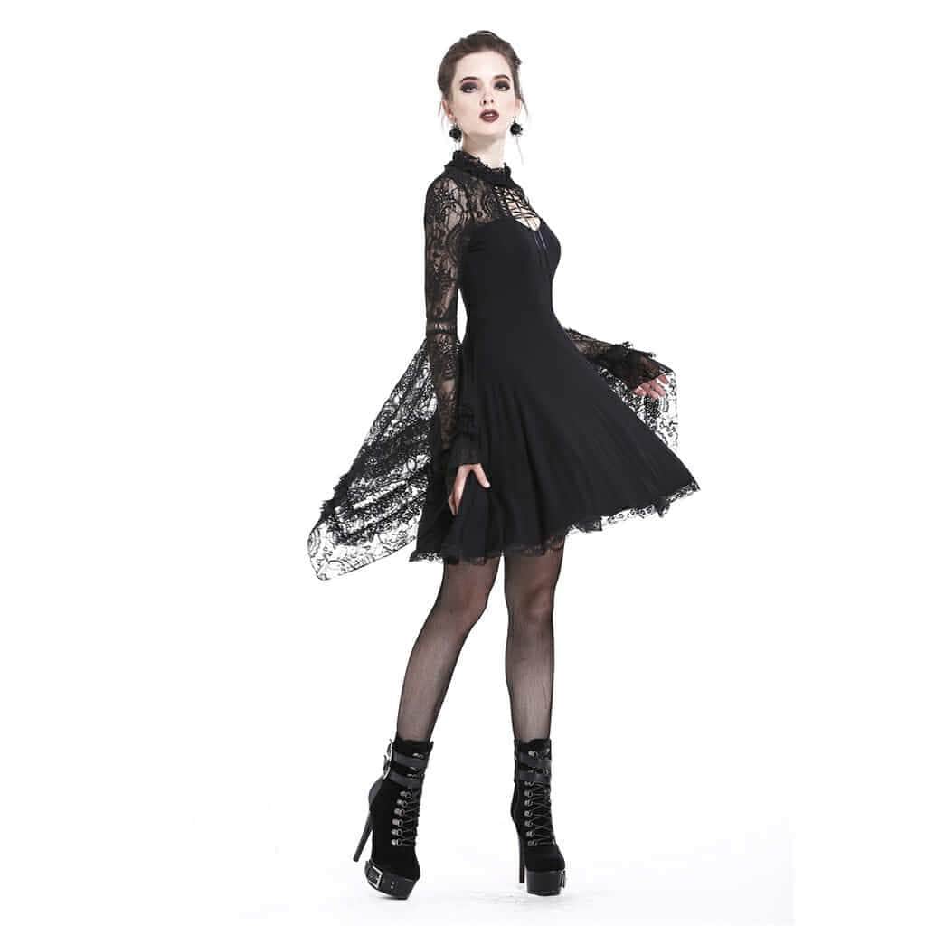 Darkinlove Women's Lace Sleeved Short Black Dress