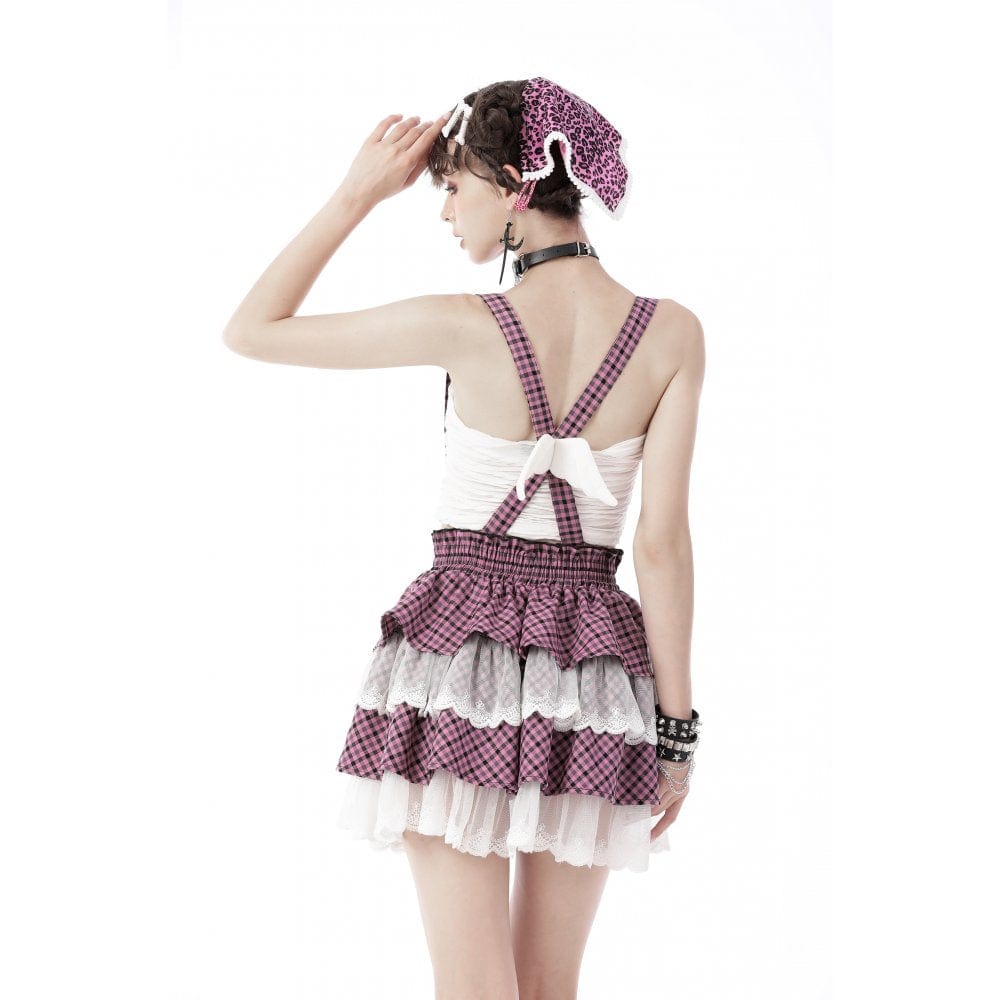 Darkinlove Women's Lolita Angel Multilayer Plaid Suspender Skirt