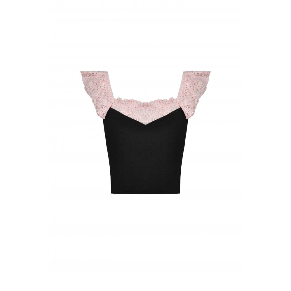 Darkinlove Women's Lolita Bowknot Lace Short Sleeved Crop Top