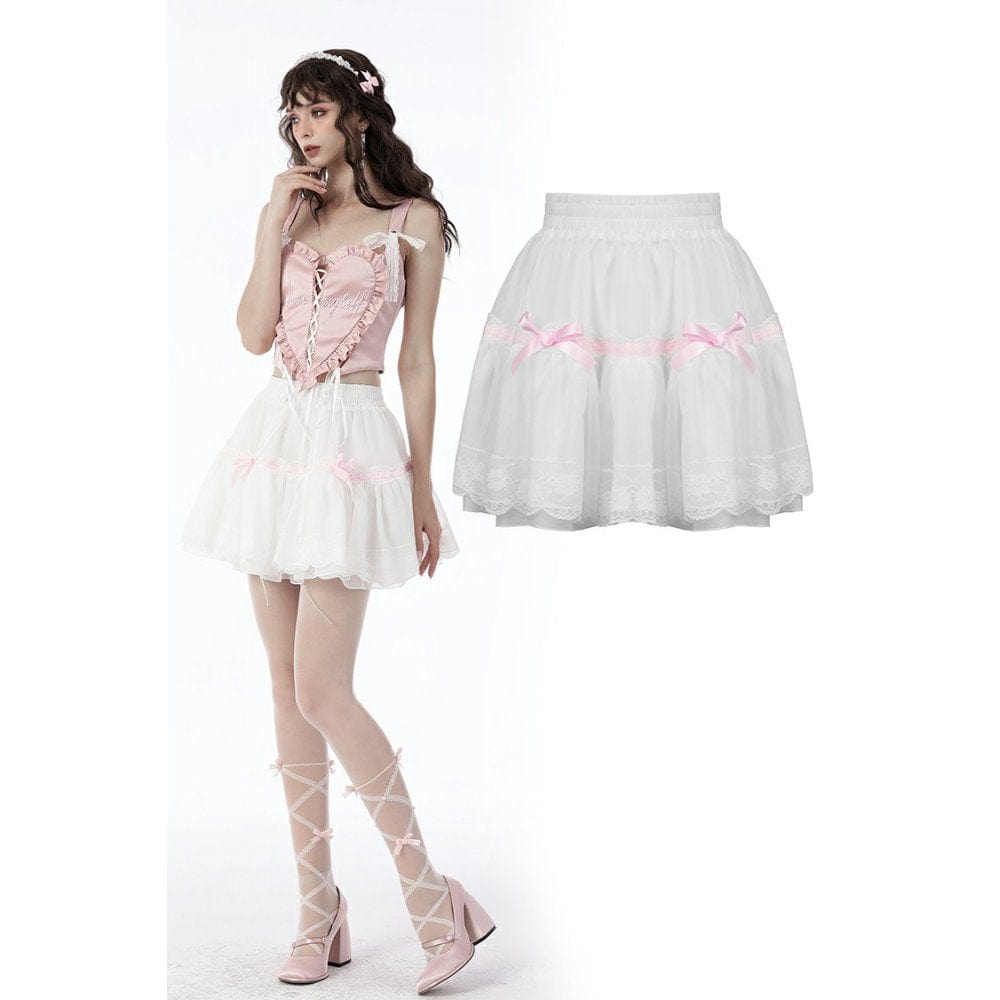 Darkinlove Women's Lolita Bowknot Multilayer Mesh Short Skirt White