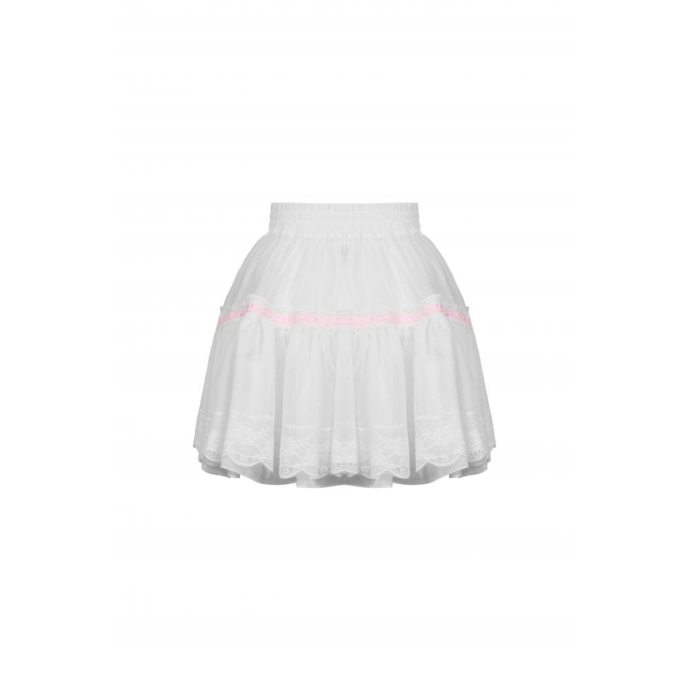 Darkinlove Women's Lolita Bowknot Multilayer Mesh Short Skirt White
