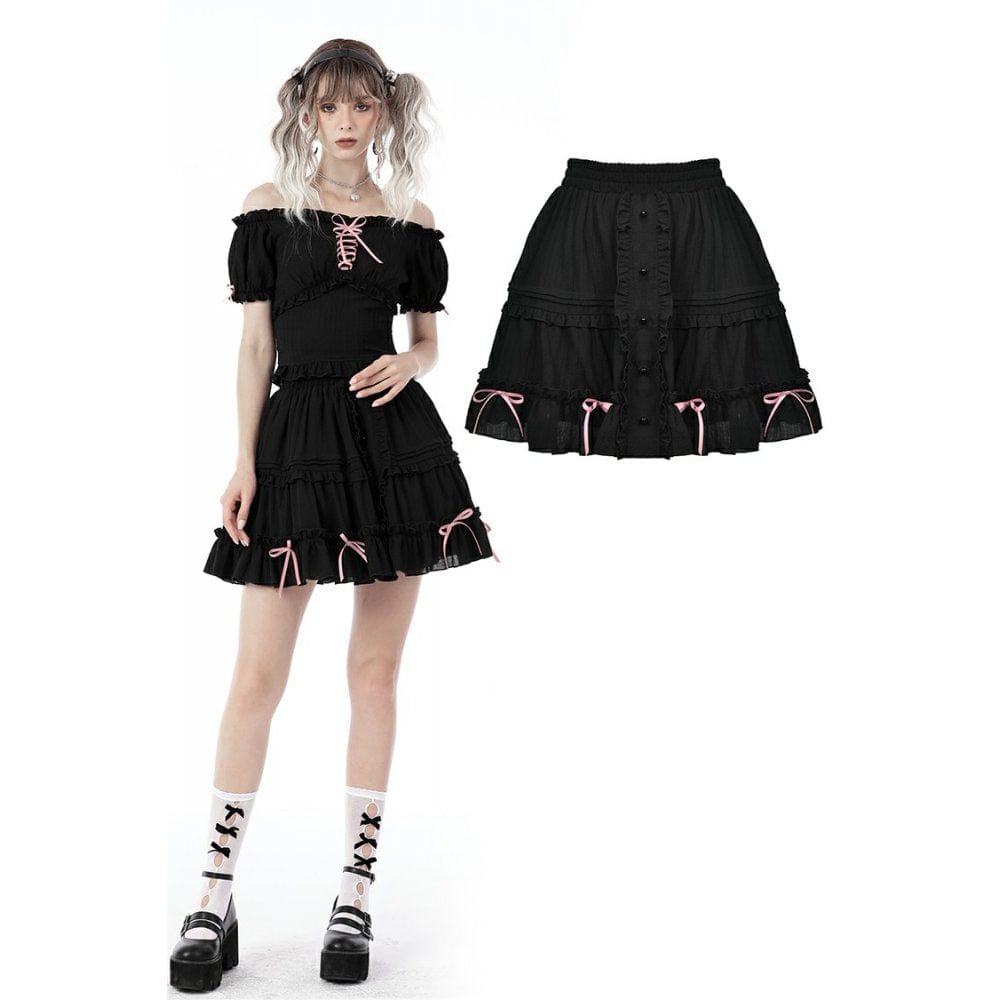Darkinlove Women's Lolita Bowknot Ruffles Short Skirt