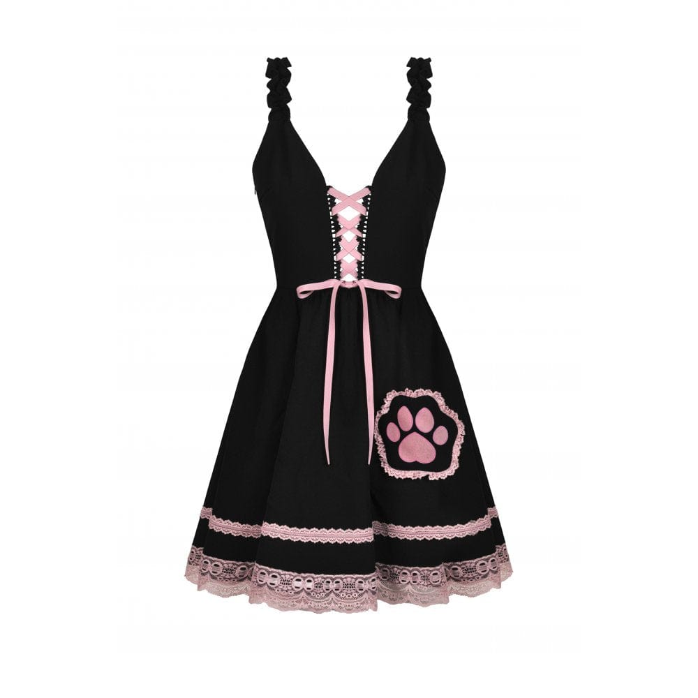 Darkinlove Women's Lolita Cat Paw Lacing-up Slip Dress
