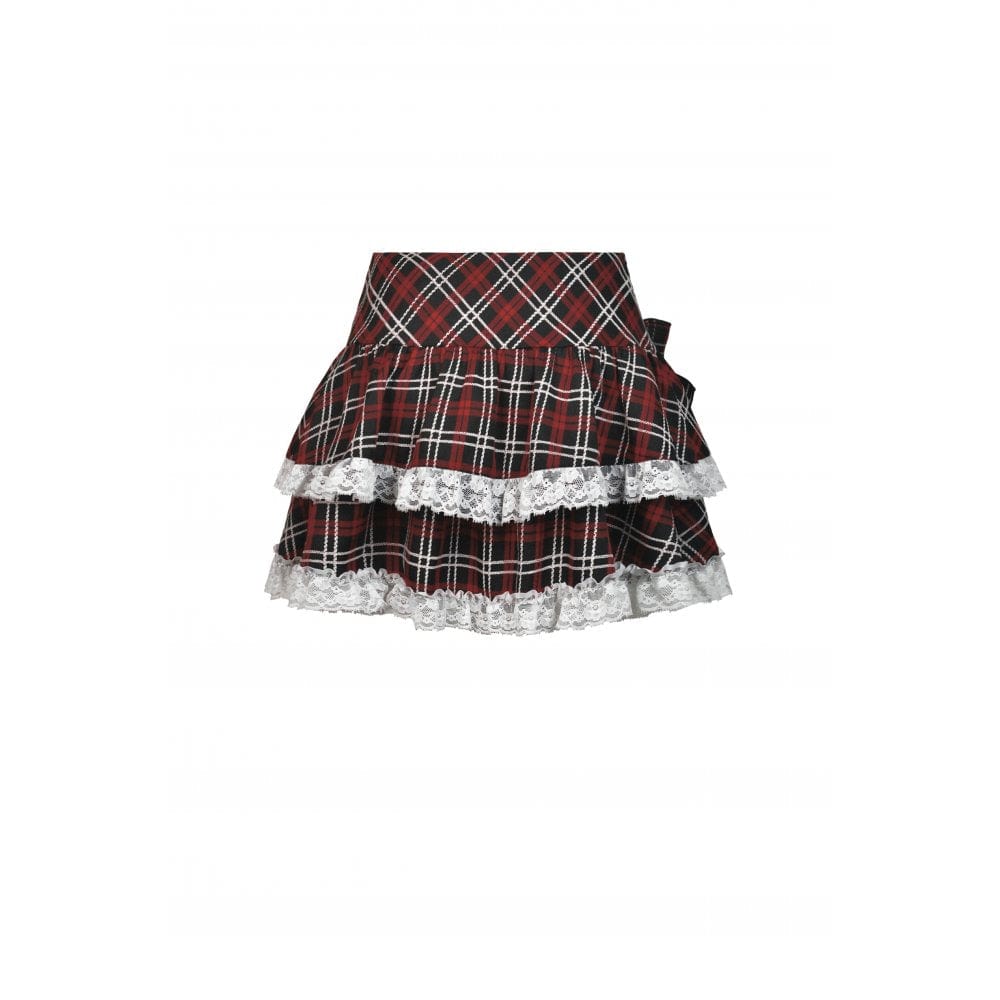 Darkinlove Women's Lolita Cute Rabbit Red Plaid Short Skirt