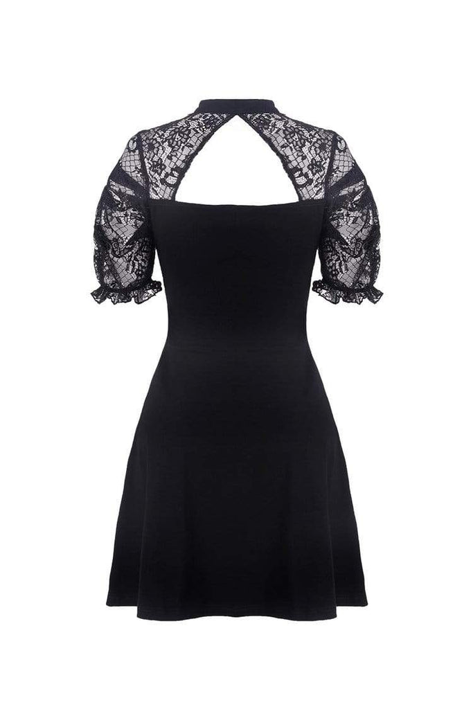 Darkinlove Women's Lolita Floral Lace Halterneck Velvet Black Little Dress