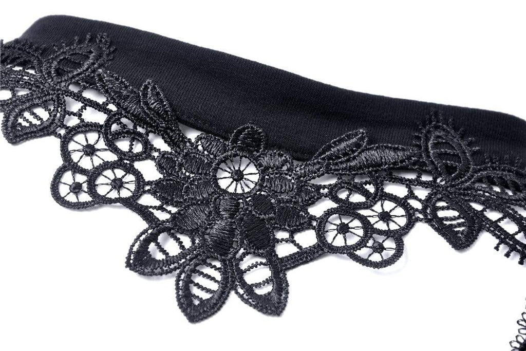 Women's Lolita Floral Lace Halterneck Velvet Black Little Dress – Punk ...