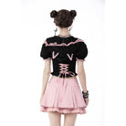 Darkinlove Women's Lolita Front Zip Short Sleeved Crop Top with Cat Hood