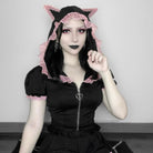 Darkinlove Women's Lolita Front Zip Short Sleeved Crop Top with Cat Hood