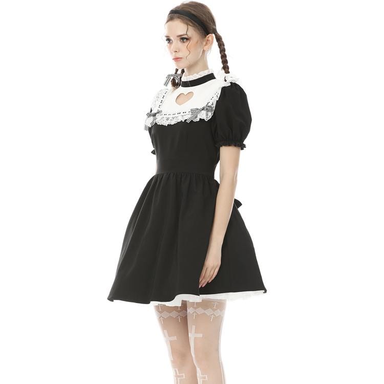 Women's Lolita Love Heart Cutout Black Maid Dresses