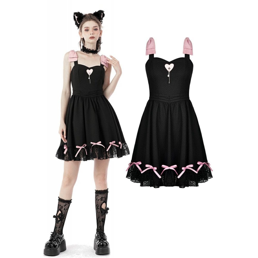 Darkinlove Women's Lolita Pink Bowknots Lace Slip Dress