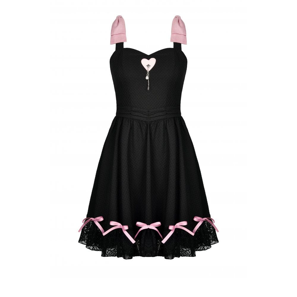 Darkinlove Women's Lolita Pink Bowknots Lace Slip Dress