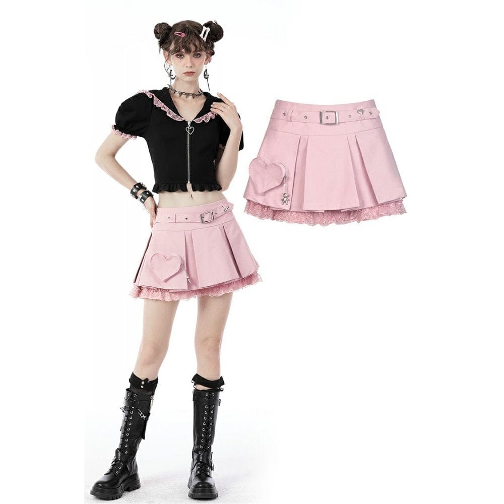 Darkinlove Women's Lolita Pink JK Pleated Skirt