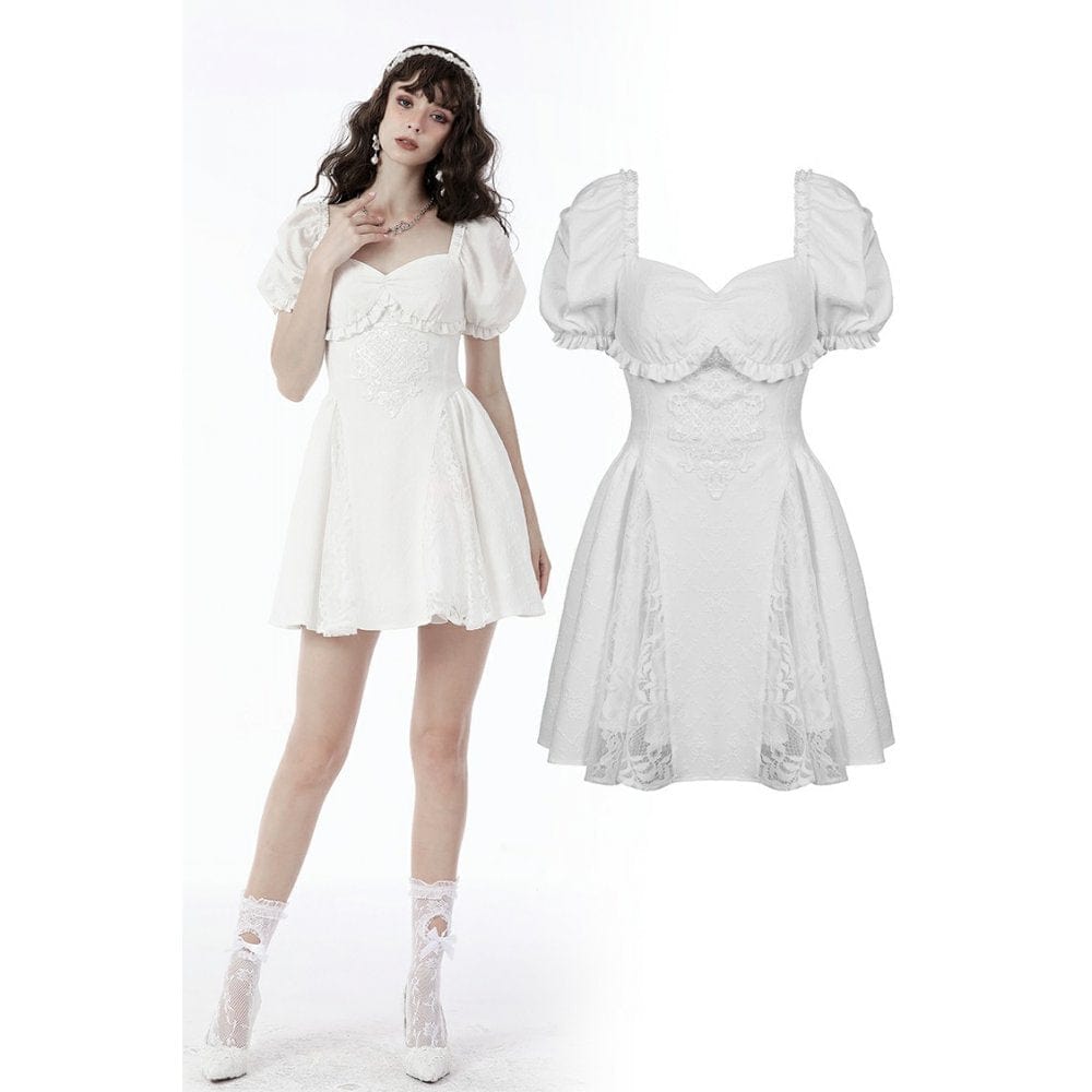Darkinlove Women's Lolita Square Collar Puff Sleeved Princess Dress Wedding Dress
