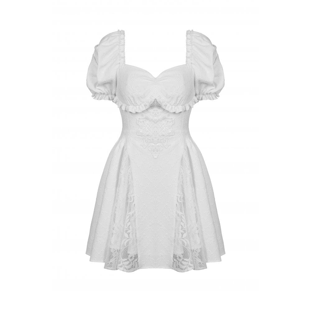 Darkinlove Women's Lolita Square Collar Puff Sleeved Princess Dress Wedding Dress