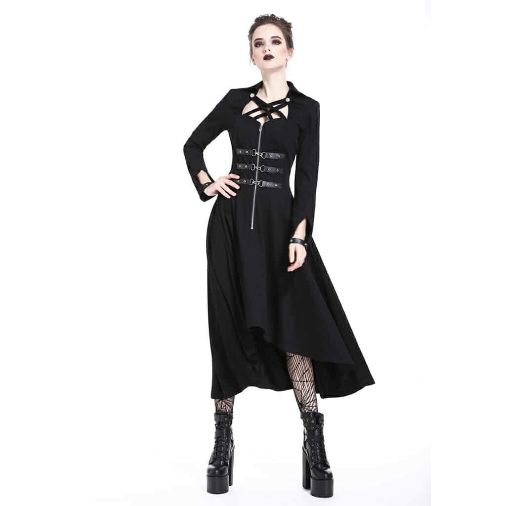 Women's Long Leather Trimmed Black Dress – Punk Design