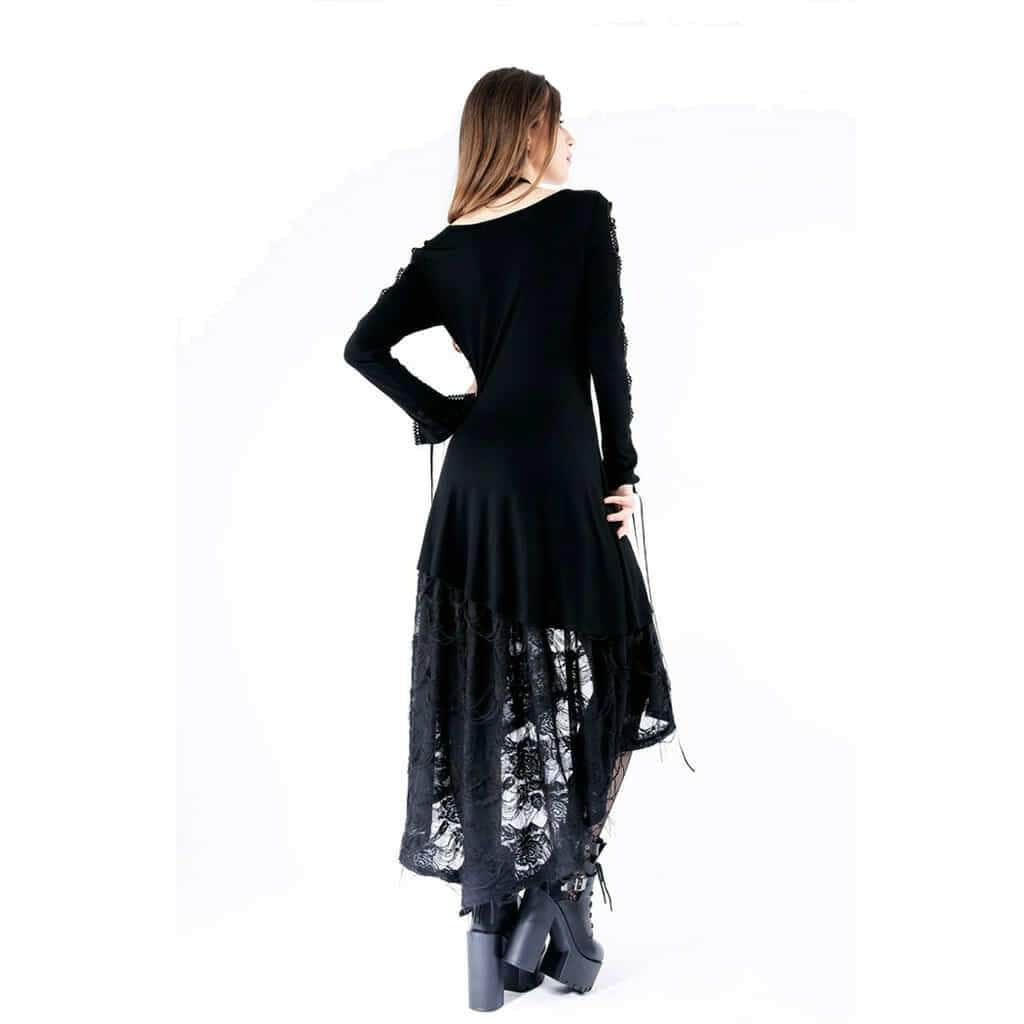 Darkinlove Women's Long Waisted Goth Black Dress