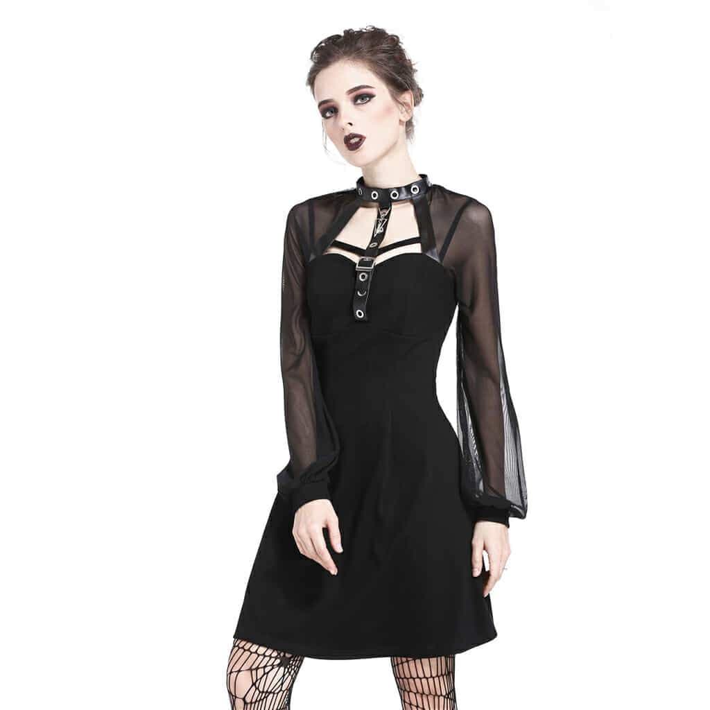 Darkinlove Women's Mesh Sleeve Goth Shift Dress