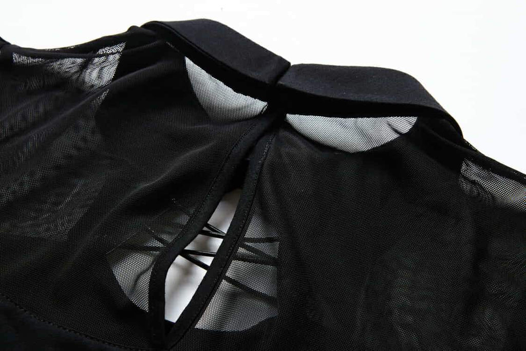 Darkinlove Women's Peekaboo Neck Mesh Sleeves Goth Shift Dress