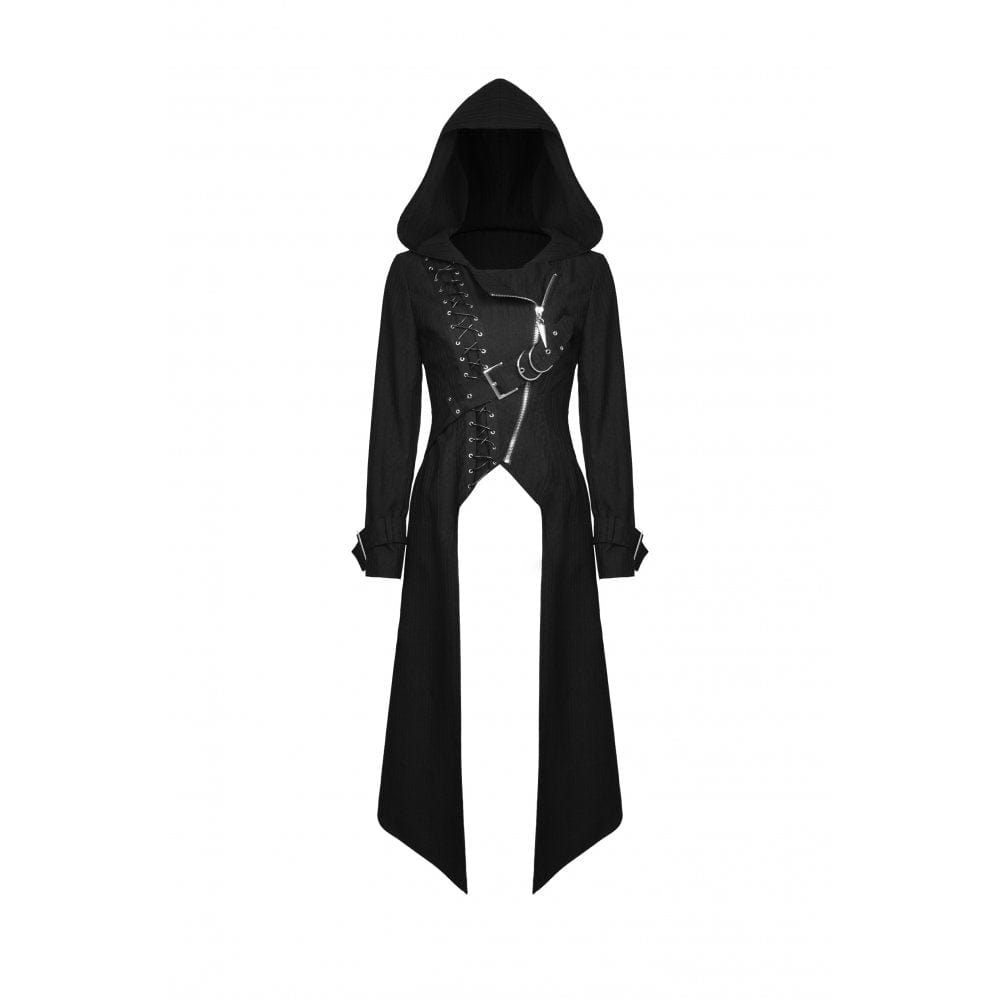 Darkinlove Women's Punk Asymmetrical Zipper Coat with Hood