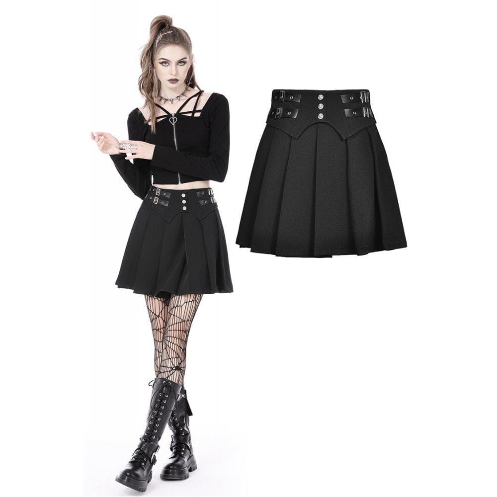 Darkinlove Women's Punk Buckles Pleated Skirt