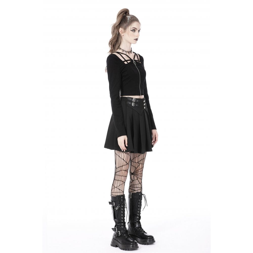Darkinlove Women's Punk Buckles Pleated Skirt