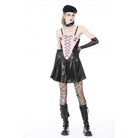 Darkinlove Damen Punk-Unterkleid aus Lackleder in Kontrastfarbe
