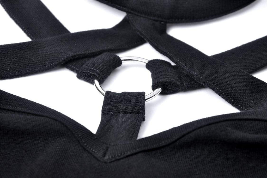 Darkinlove Women's Punk Crisscross Off-Shoulder Black Little Dress
