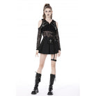 Darkinlove Damen-Punk-Faltenrock mit Cutout und Schnalle