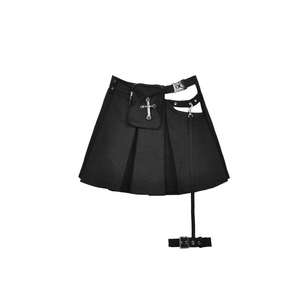 Darkinlove Women's Punk Cutout Buckle Pleated Skirt