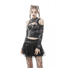 Darkinlove Women's Punk Cutout Off Shoulder Skull Crop Top
