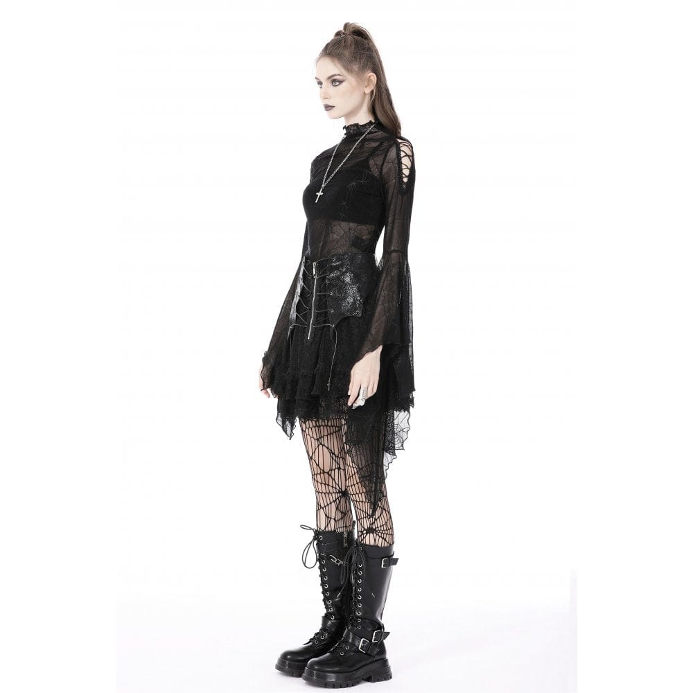 Darkinlove Women's Punk Floral Embroidered Zipper Skirt