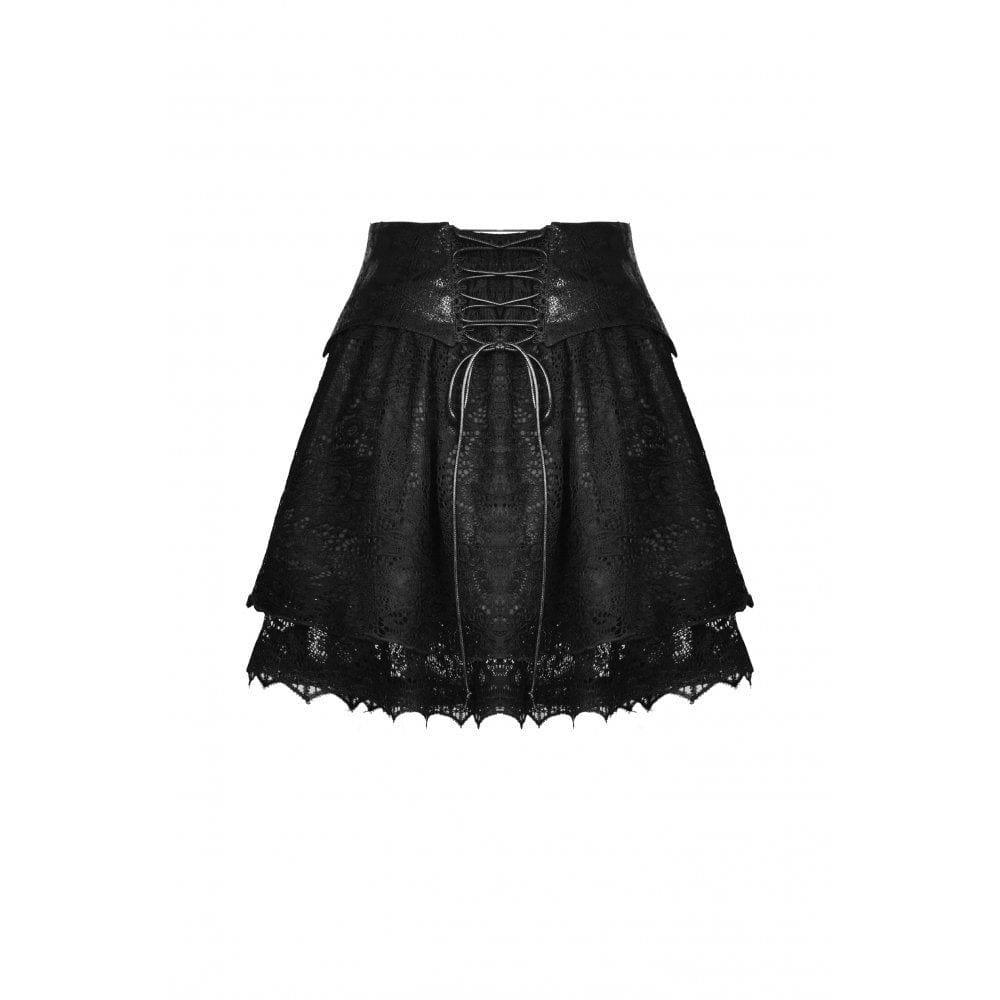 Darkinlove Women's Punk Floral Embroidered Zipper Skirt