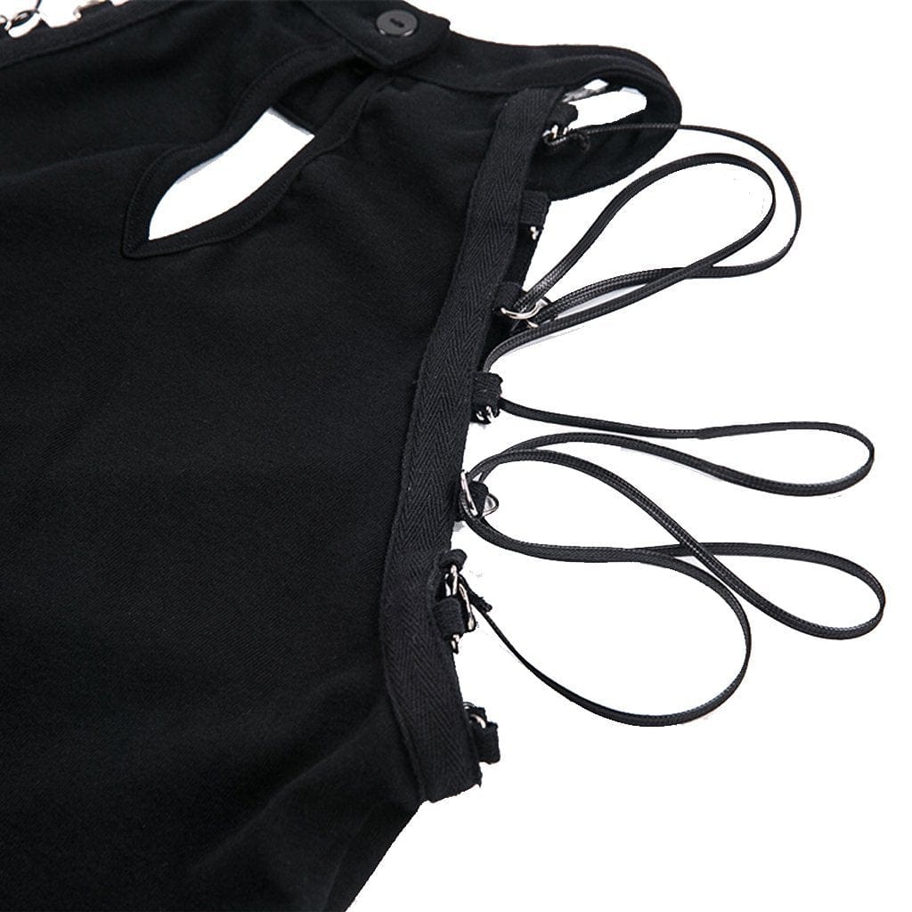 Darkinlove Women's Punk Halterneck Cutout Shoulder Crop Tops With Spaghetti Straps