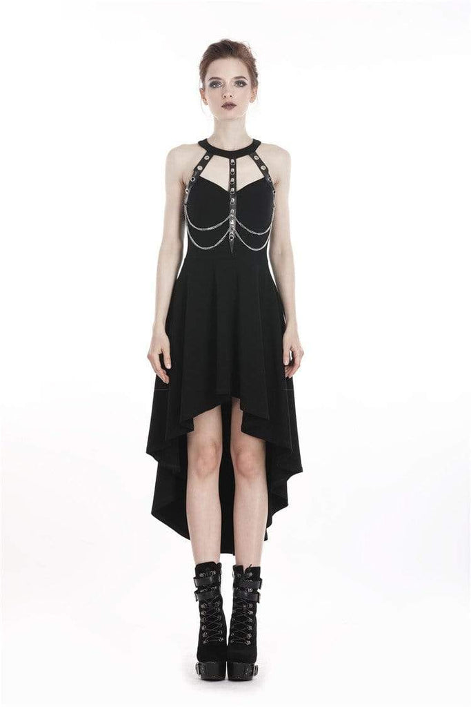 Darkinlove Women's Punk High/Low Halterneck Black Slip Dress