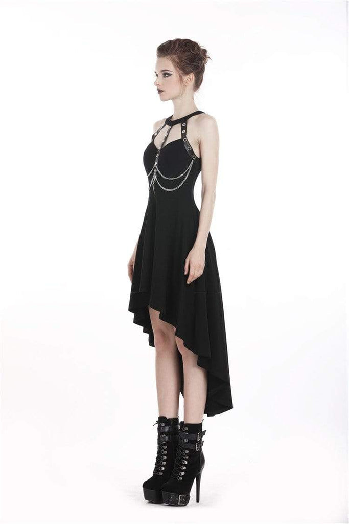 Darkinlove Women's Punk High/Low Halterneck Black Slip Dress