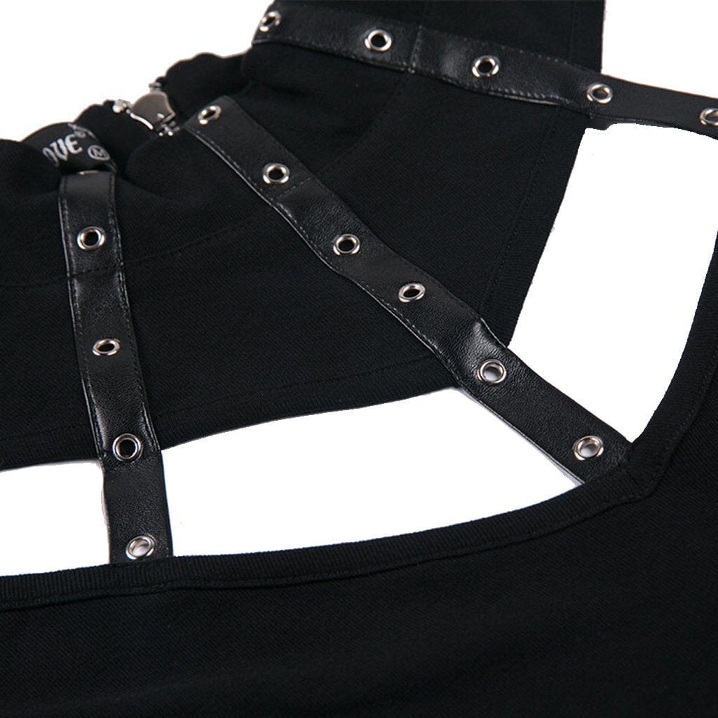Darkinlove Women's Punk High Neck Cutout Long Sleeved T-shirt With Straps