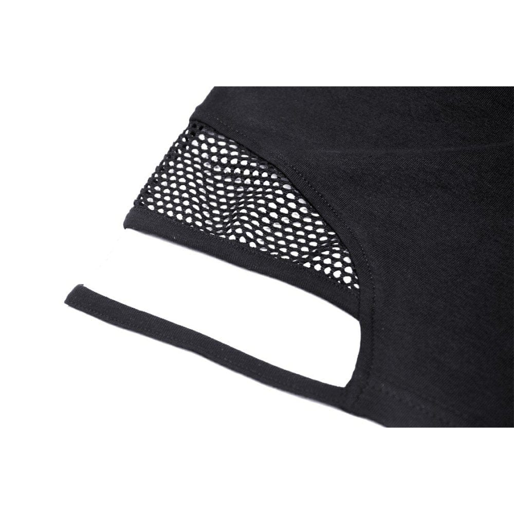 Darkinlove Women's Punk Irregular Cutout Mesh Splice Crop Top