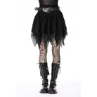 Darkinlove Damen Punk Unregelmäßiger Mesh Splice Drapierter Rock