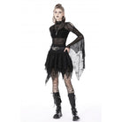 Darkinlove Damen Punk Unregelmäßiger Mesh Splice Drapierter Rock