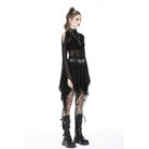 Darkinlove Damen Punk Unregelmäßiger Mesh Splice Drapierter Rock