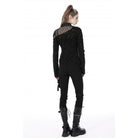 Darkinlove Women's Punk Irregular Ripped Mesh Splice Shirt