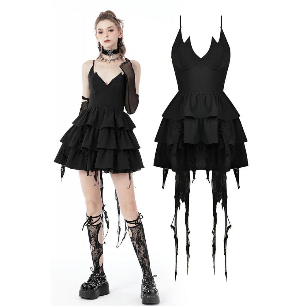 Darkinlove Women's Punk Little Devil Multilayer Slip Dress
