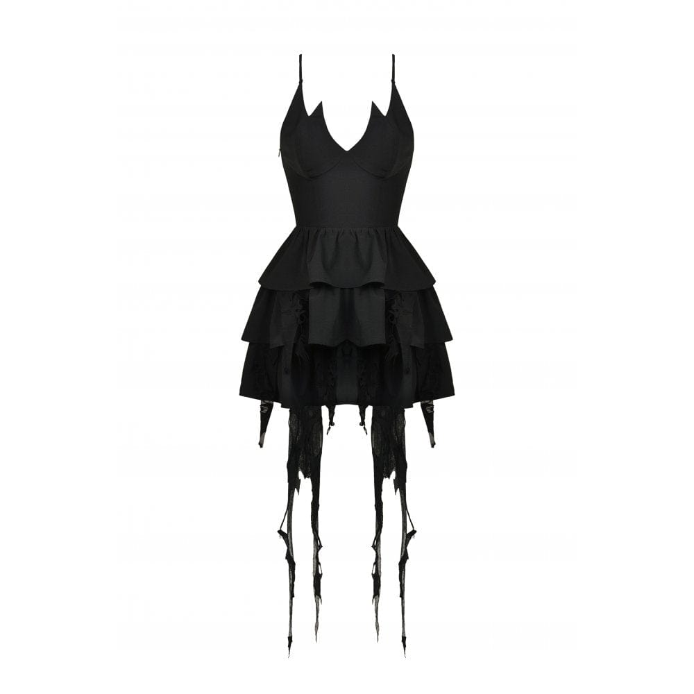 Darkinlove Women's Punk Little Devil Multilayer Slip Dress